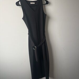 Chic Black Midi Dress with Belt